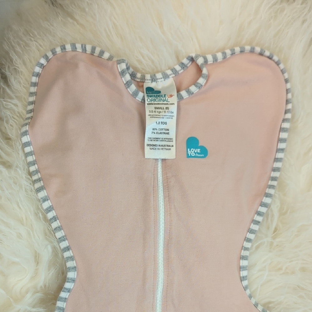 Love to dream Pink Swaddle Up Original with Gray Stripe Trim